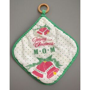 Franco✨ Diamond Merry Christmas "MOM" Potholder Happy Holidays Wood Ring 9"